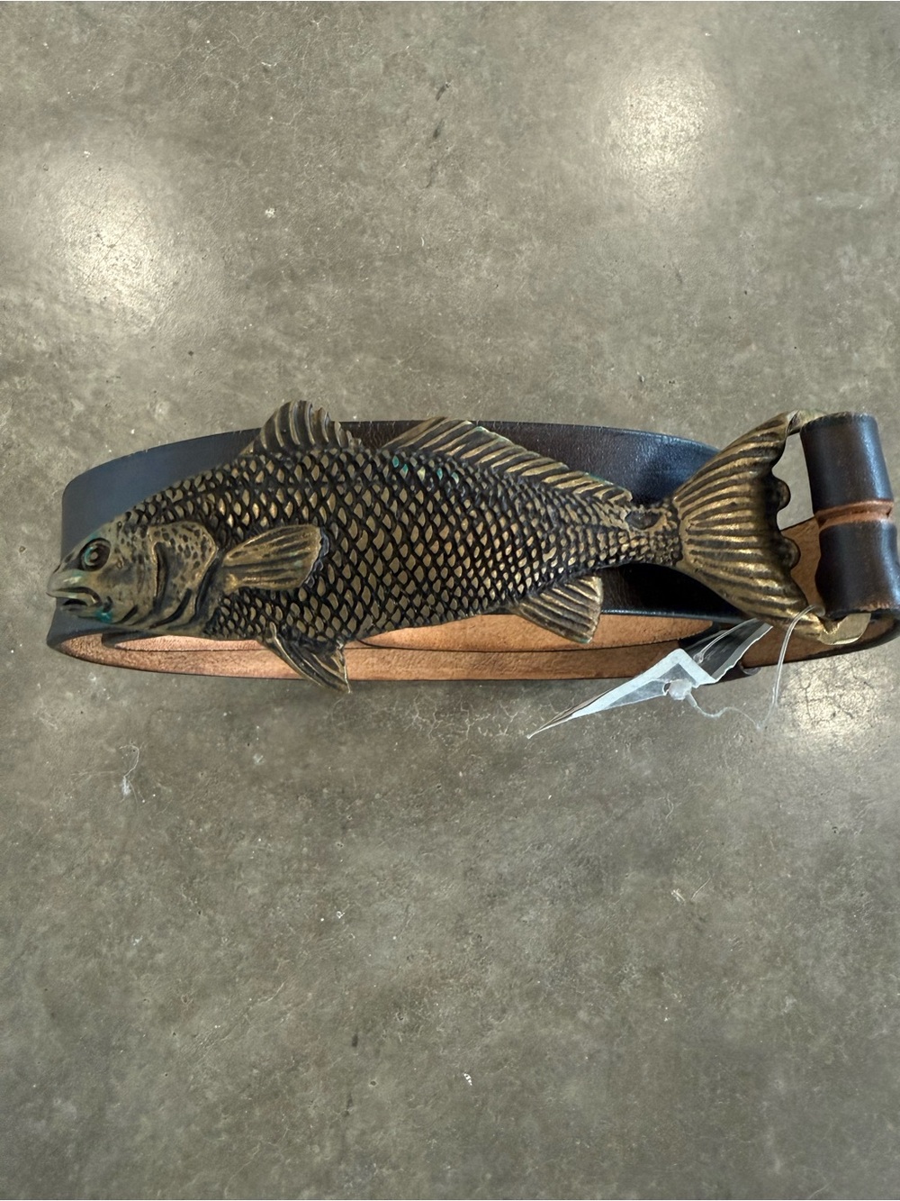 Leather Belt with Fish Buckle Brown size 36